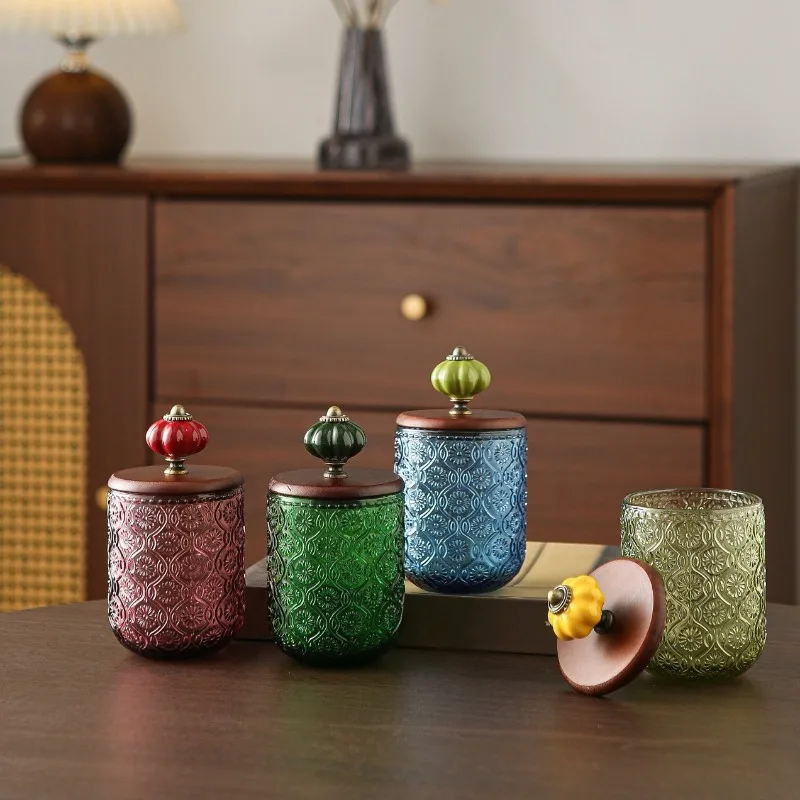 Retro glass cotton swab storage box, creative cotton swab toothpick tube floss jar