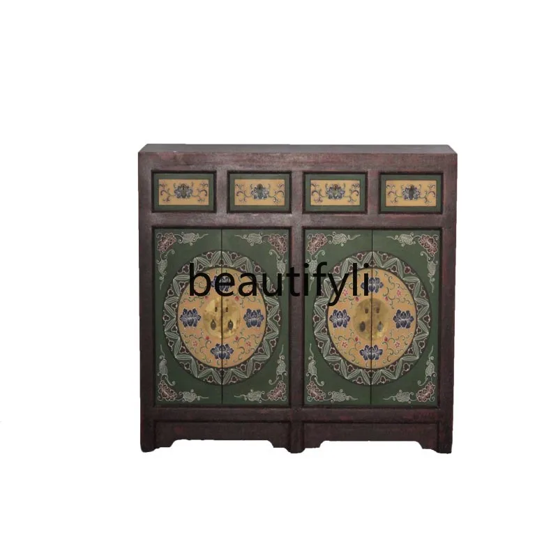 New Chinese-style retro entrance cabinet partition simple modern Nordic solid wood light luxury ornament shoe cabinet