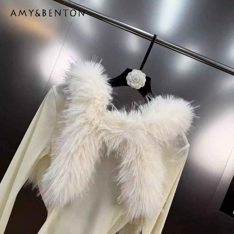 

2026, весенняя новая женская рубашка с v-образным вырезом и пушистым сращиванием, корейский дизайн, сексуальные утягивающие футболки с открытой спиной и длинными рукавами, женские футболки