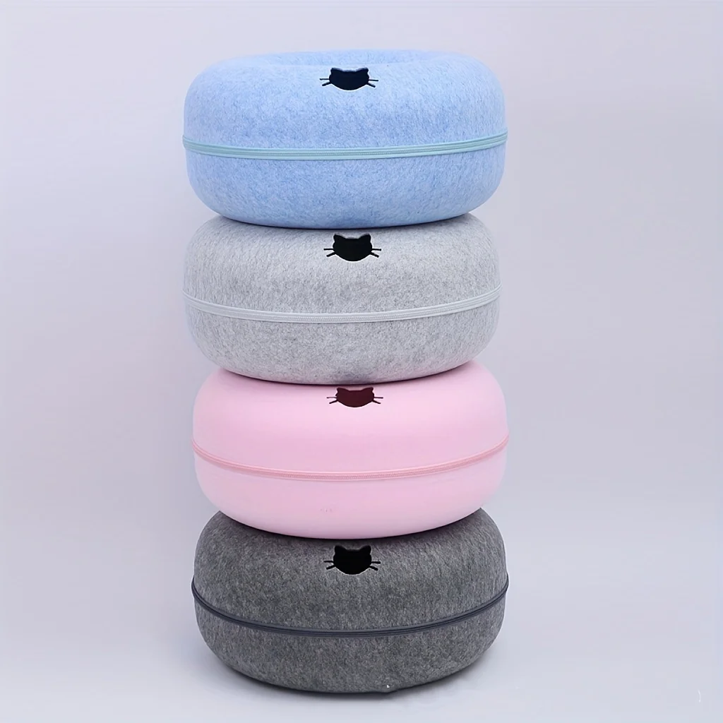 1pc Felt Tunnel Cat Nest with Kitten Window, Cat Donut Tunnel, Detachable Round Cat Bed, All-season  Washable Dog Beds  Kitten