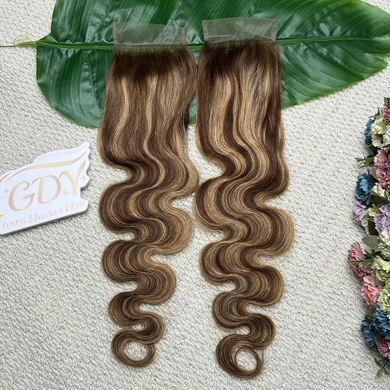 #P427 Highlight Color Body Wave 4x6 Transparent Lace Closure Melt Skins Invisible Lace Pre Plucked 100% Raw Virgin Human Hair