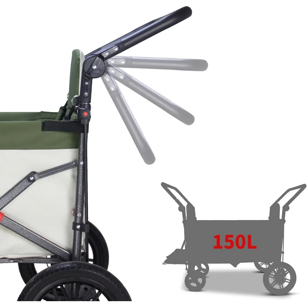 Vagão dobrável multifuncional dobrável com alça ajustável, dossel e acesso de expansão para atividades ao ar livre