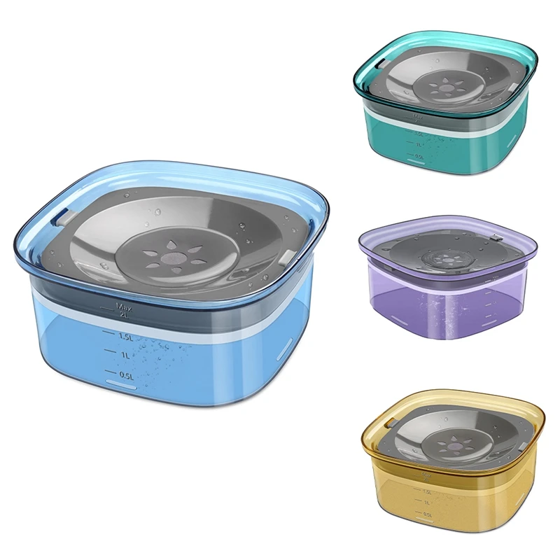 70Oz Dog Water Bowl 2L No Spill Dog Bowl Large Capacity Spill Proof Slow Water Feeder, No Splash Dog Bowl Pet Easy To Use Purple