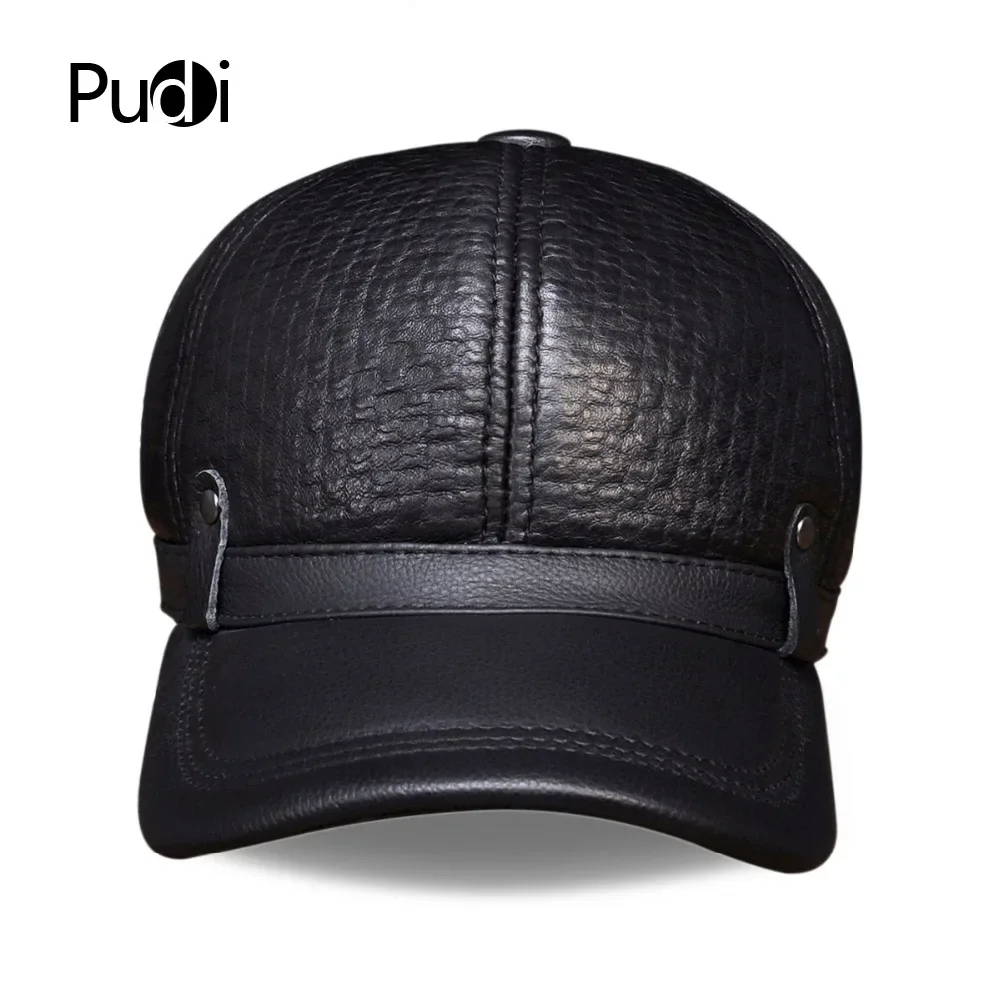 HL070 Men's Genuine Leather Baseball Cap Brand New Style Winter Warm Russian Real Leather Black Caps Men's Hats