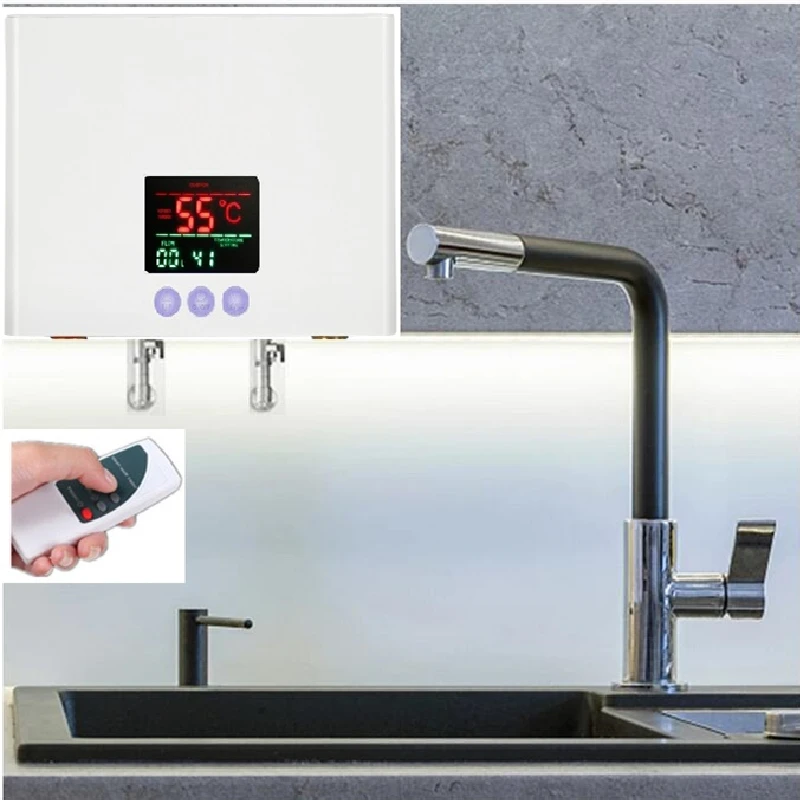 

110V 220V Instant Water Heater Bathroom Kitchen Wall Mounted Electric Water Heater LCD Temperature Display with Remote Control