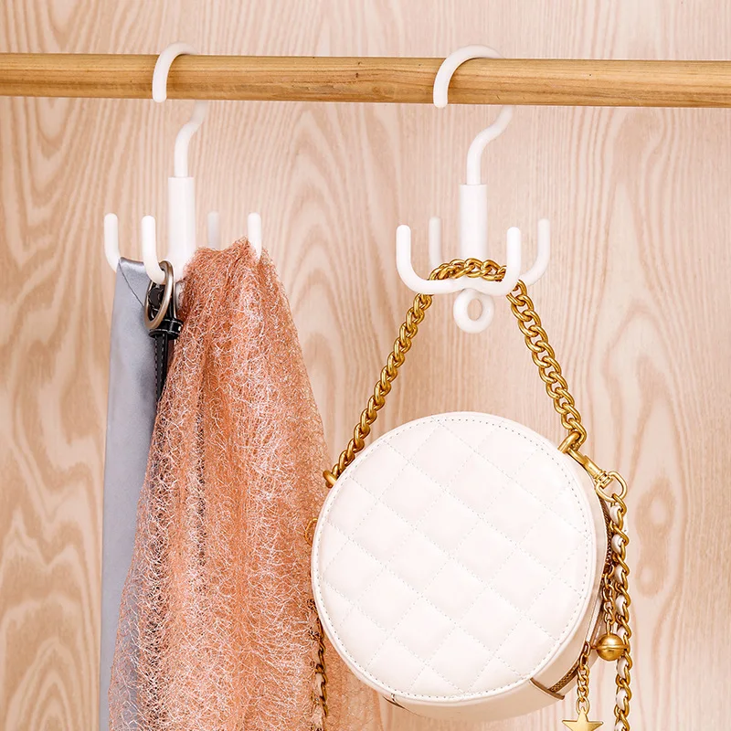 1Pc Multifunctional Rotating Clothes Hook Punch Free 4-Claw Rotation Coat Hanger Belt Organizer Scarf Storage Rack Wardrobe