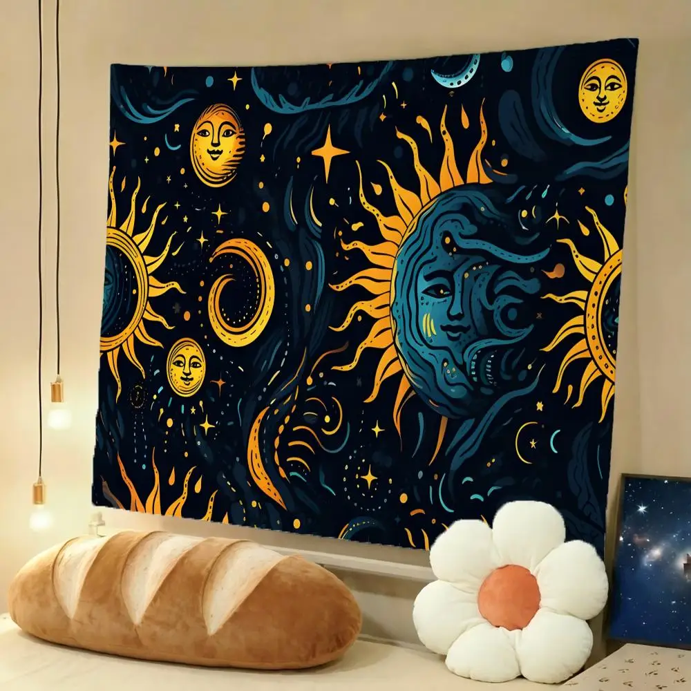 Sun Moon Horoscope Divination Tapestry Soft Tapestry Wall Hanging Decor for Daily Living Home Room Bedroom