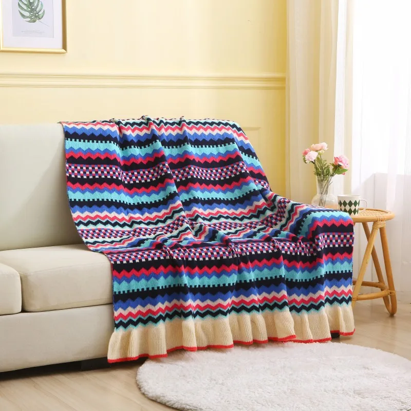 

Drop Shipping Knit Blanket Soft Polyester Travel Blanket Sofa Bedspread On The Bed Machine Washable Throw