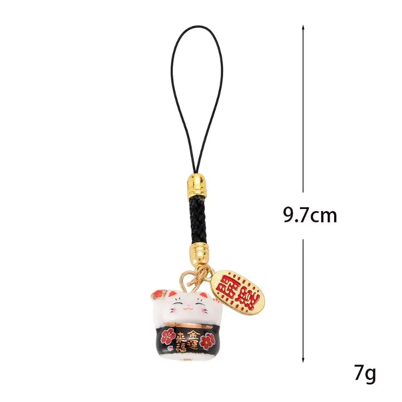 1 Stück Glücksbringer Metall Maneki Neko Handykette Chinesischer Stil Keramik Glückskatze Handy-Anhänger Cartoon-Schmuckstück Glückskatze Schlüsselanhänger