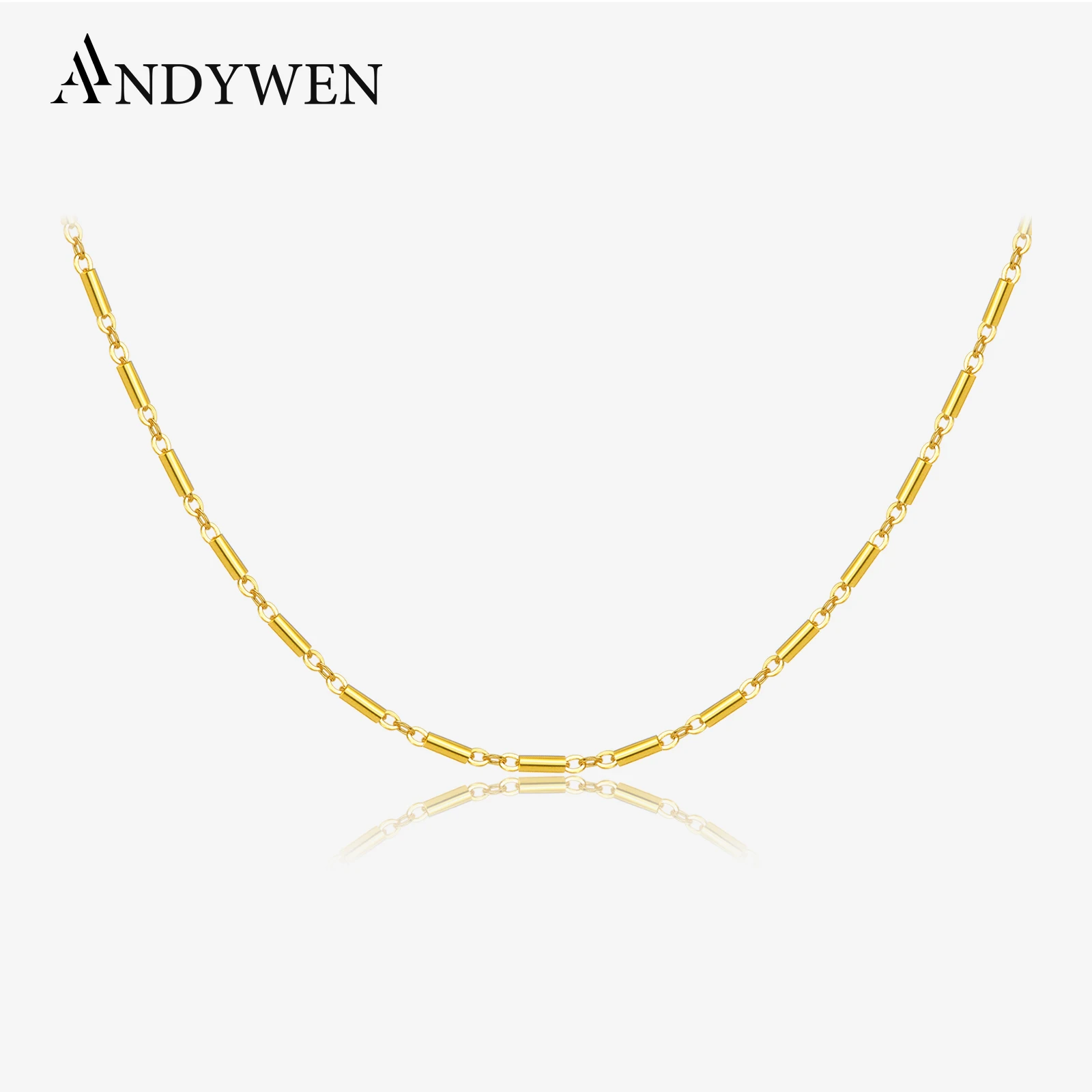 ANDYWEN 925 Sterling Silver 3*1mm Long Bamboo Chain Thin Choker Necklace Women 2024 Luxury Fine Dainty Rock Punk Gift Jewelry