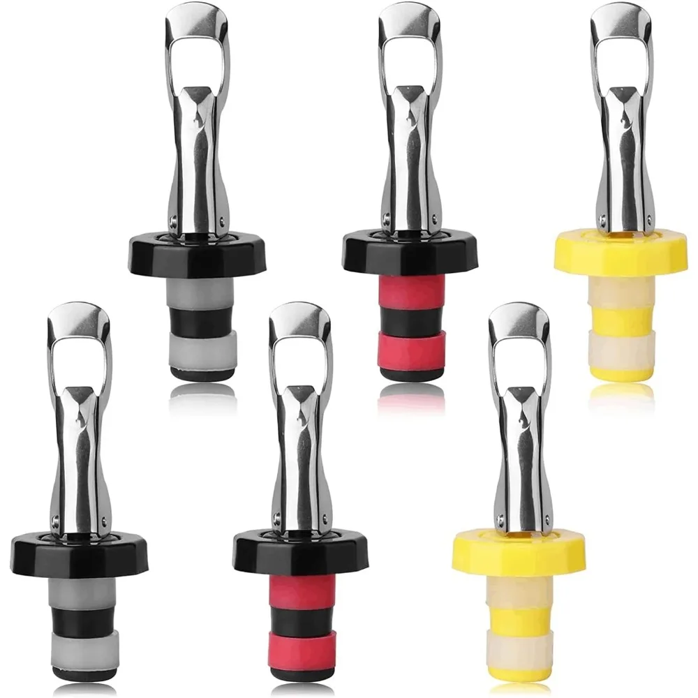 Juego de 6 tapones de silicona reutilizables para vino, sellador manual con bomba de vacío para botellas de vino, tapones herméticos expansibles para botellas de bebidas, preservan la frescura para champán, agua con gas, aceite de oliva, accesorios de cocina y bar