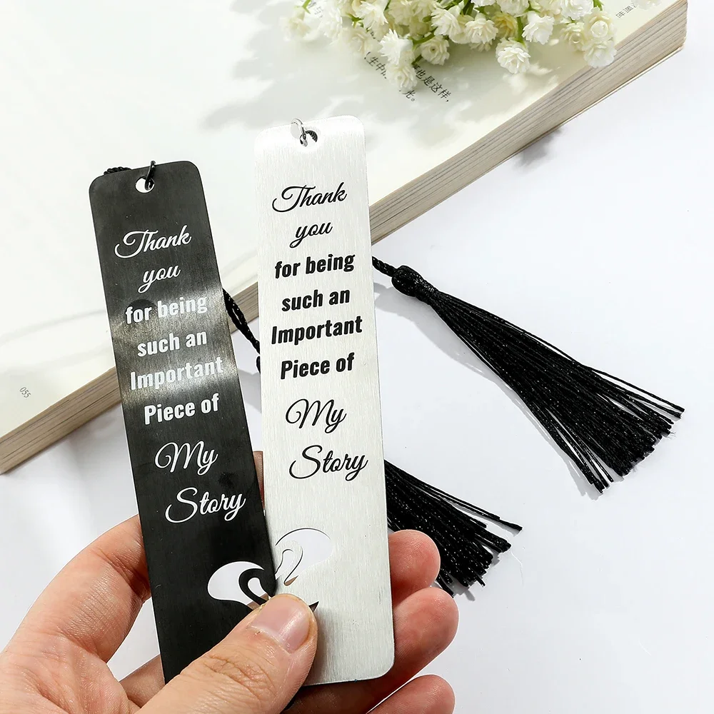 2Pcs/set Stainless Steel Couple Bookmark with Tassel Gifts for Book Lover Anniversary Valentine\'s Gifts