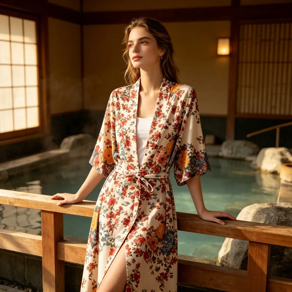 

Bohemian Floral Kimono Yukata Cardigan,Retro Mid-Long Sunproof Coat for Women,Ethnic Style Outerwear for Spring Autumn & Cosplay