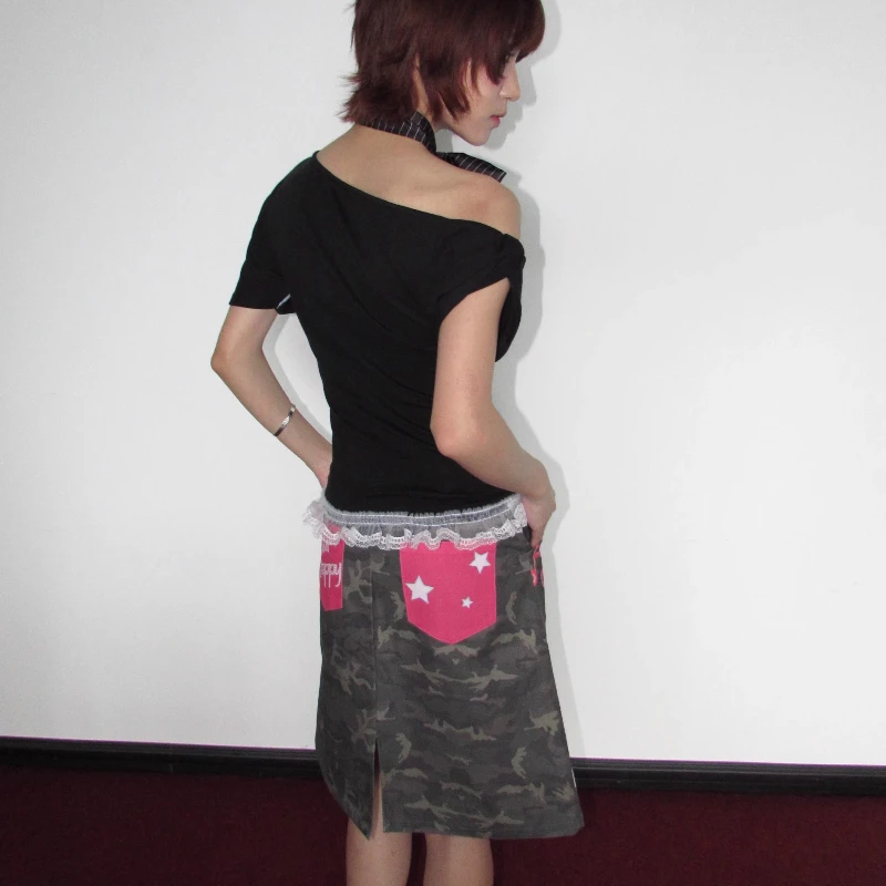 Original Design Graffiti Printing Camouflage Female A-line Skirt 2025 Summer New Sweet Cute Versatile Age-reducing Skirts Women