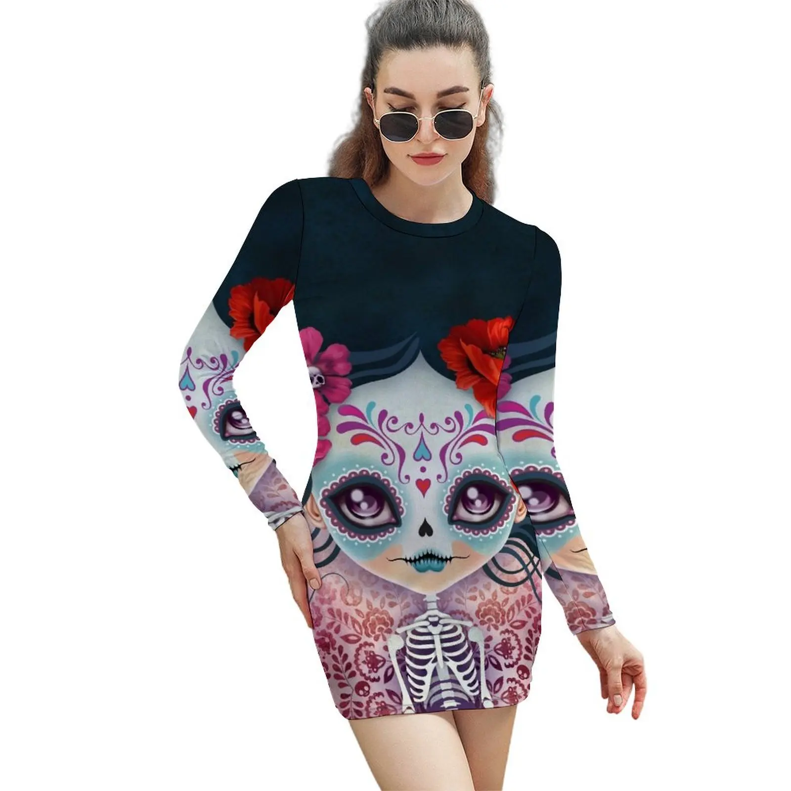 

Amelia Calavera - Sugar Skull Long-Sleeved Sheath Dress women's luxury party dress dress women elegant luxury