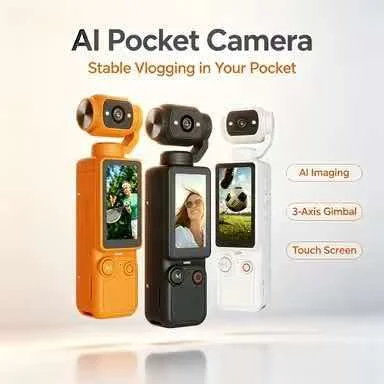 4K 3‑Axis Pocket Gimbal Camera Handheld Vlog Camcorder Built‑in Screen Portable Mini Video Recorder for Travel Content Creation