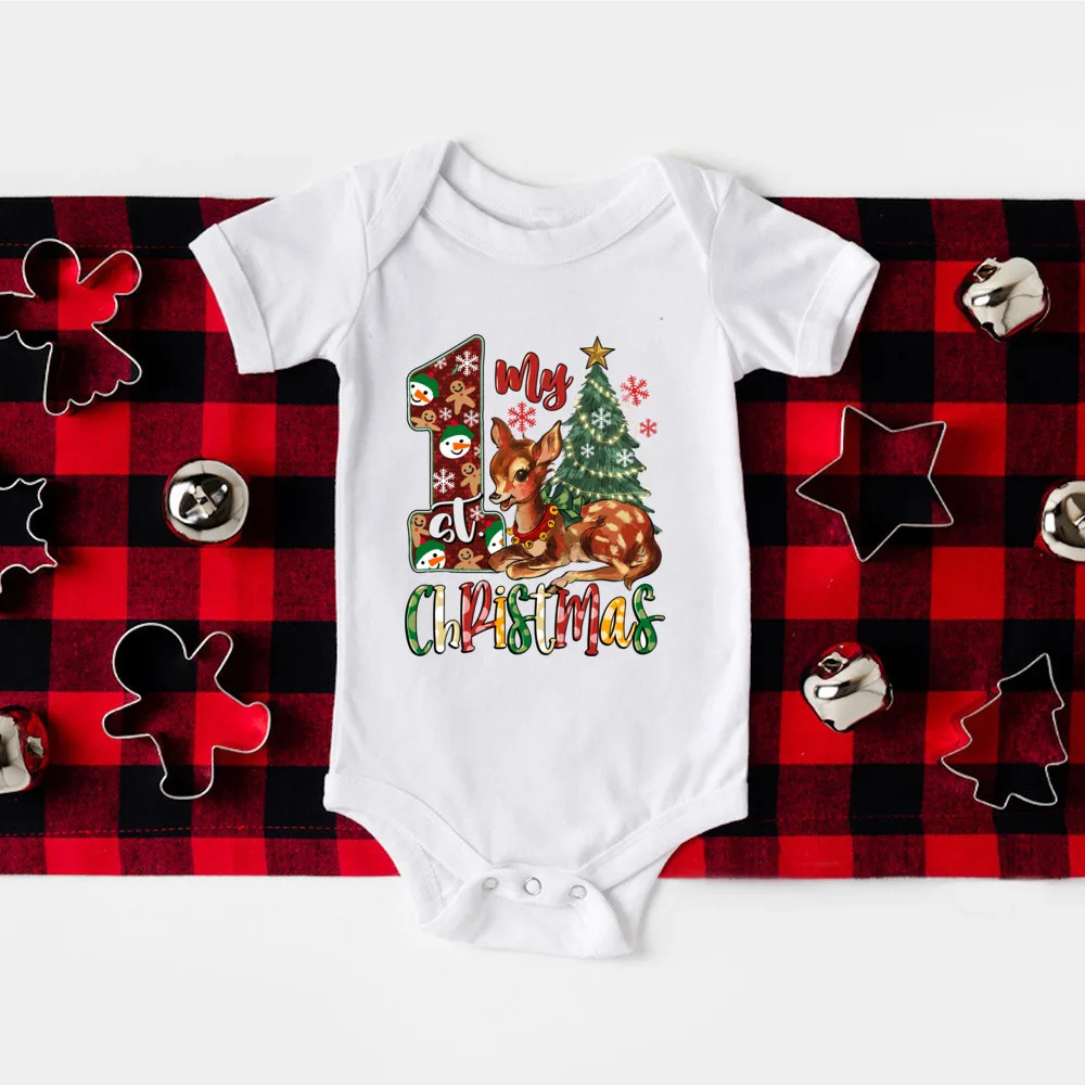 My First Christmas Newborn Baby Bodysuit Funny Cute Toddler Boy Girls Jumpsuit Outfits Short Sleeve Romper New Year Gifts