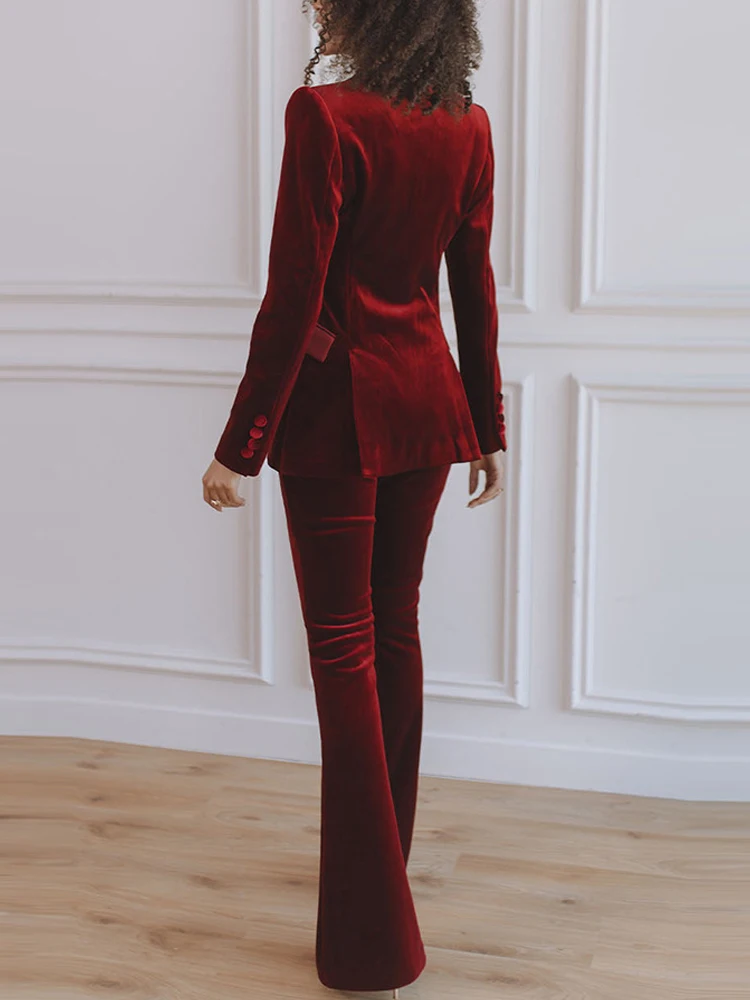 Autumn and winter new suede long sleeved professional casual suit set British style commuting party two-piece set