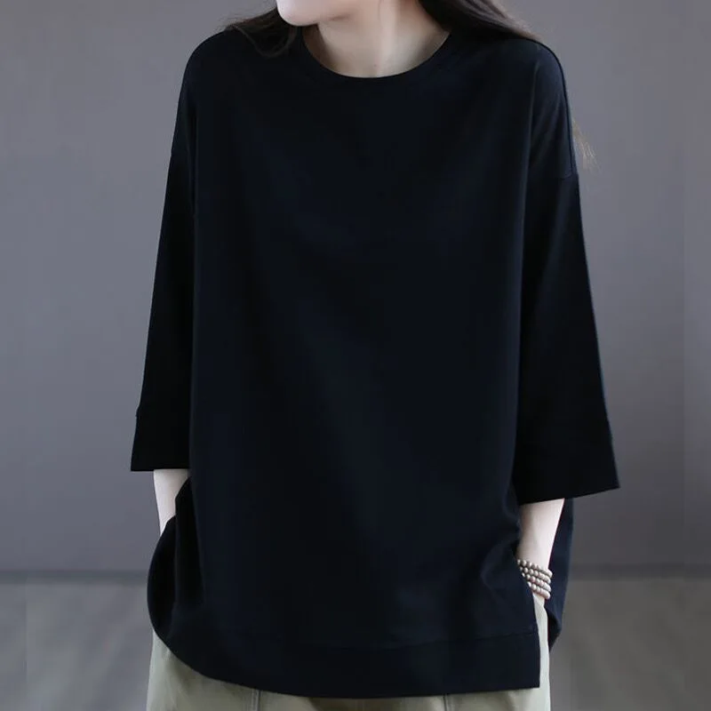 Women T-shirt Spring and Summer New Simplicity Versatile Casual Commuting Fashion 3/4 Sleeve Elegant Solid Color Short Sleeve
