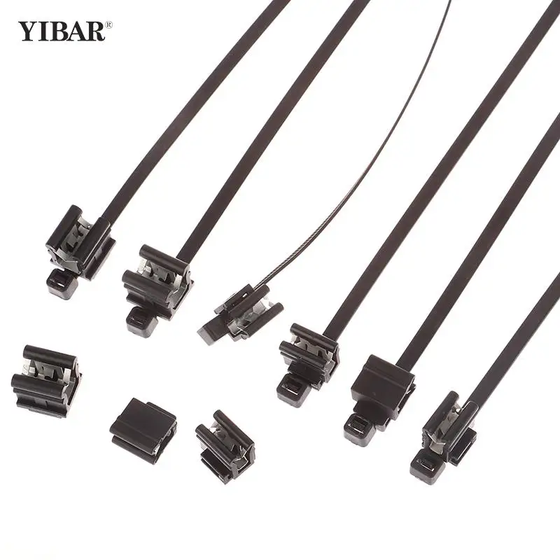 5x200mm 10pcs Car Sheet Metal Cable Tie Pipe Line Fixing Edge Vehicle Sunroof Car Window Plastic Zip Tie Wire Harness Steel Clip