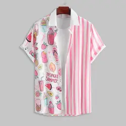 Ice Cream Colourway Print Summer Men's Shirts Casual Oversized Short Sleeve Fashion Single-Breasted Blouses Trend Men Clothing