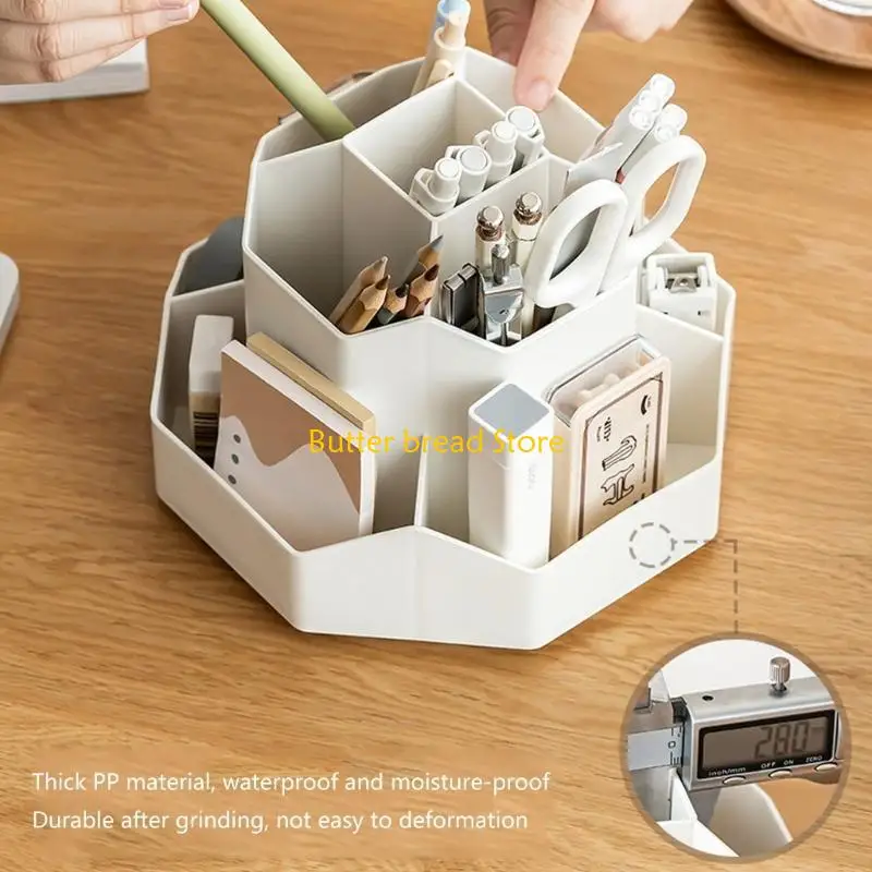 W89C Pen Holder 360° Rotating Desk Pencil Cup Stationery Storage Box