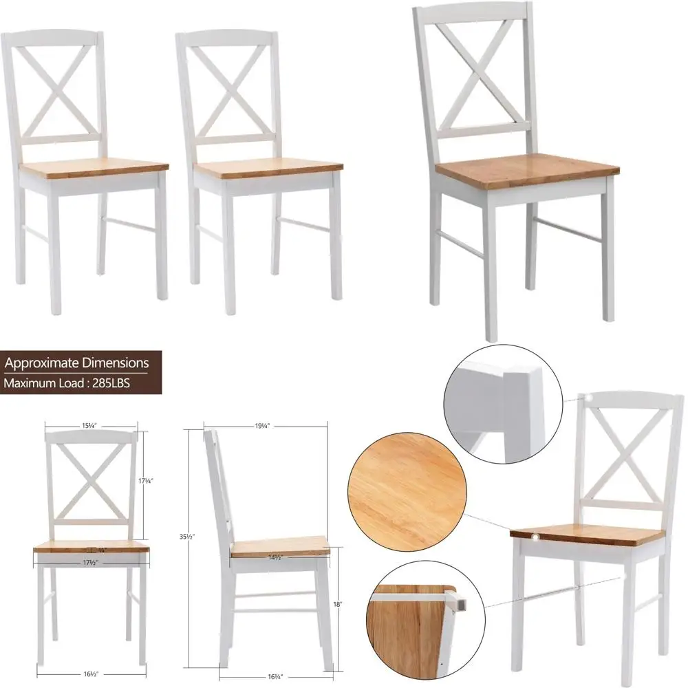 زوج من المقعد الطبيعي الحديث وقاعدة بيضاء قابلة للتكديس من خشب المطاط كراسي تناول الطعام ذات الظهر المتقاطع للمطبخ وغرفة الطعام