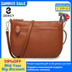 Zency Fashion Women Crossbody Bag 100% Genuine Leather Brown Handbag Small Flap Bags Simple Lady Shoulder Purse Messenger Wallet