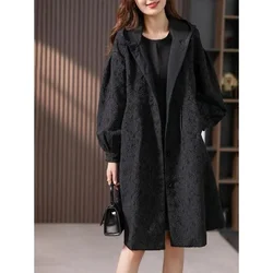 High Quality Trench Coat Women Mid Length 2023 Spring Autumn New Korean Version Long Sleeved Waistband Slim Jacquard Outerwear