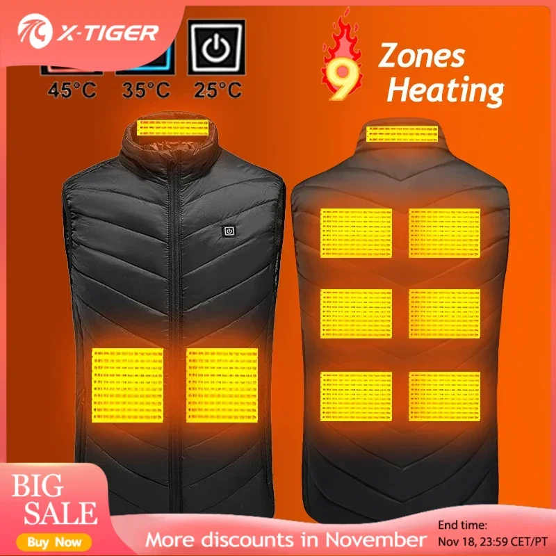 X-TIGER Winter 9 Places Heated Jacket Electric Thermal Warm Hunting Coat Outdoor Camping Heated Vest (Battery Pack Not Included)