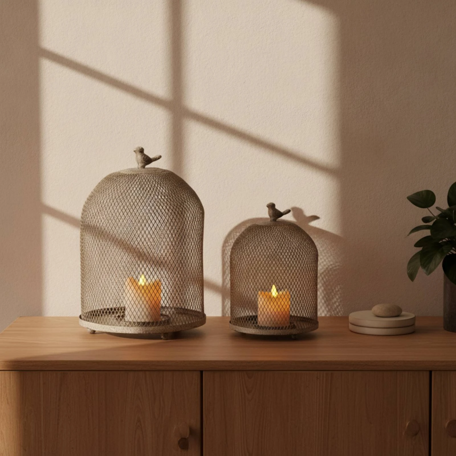 2 Pieces Birdcage Candle Lantern Weathered Birdcage Candle Holder Decor Metal for Dining Table, Living Room view 5