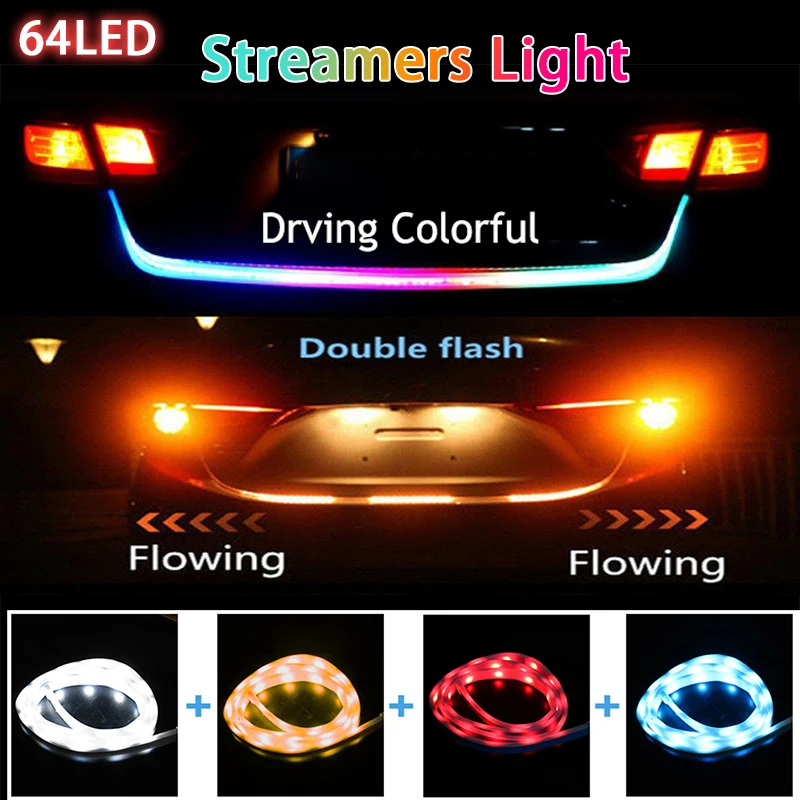 

12V Car Rear Trunk Tail Strip Light 120/150 CM Dynamic Streamer Rear Reverse Flash Follow Warning Lights Turn Signal Brake Lamp