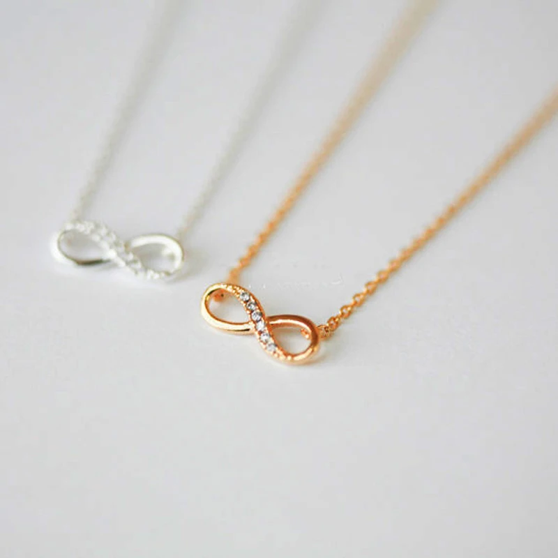 New Tiny Infinity Crystal Pendant Necklaces For Women Choker Lucky Number Eight Geometric Gold/Silver Color Long Chain Necklace