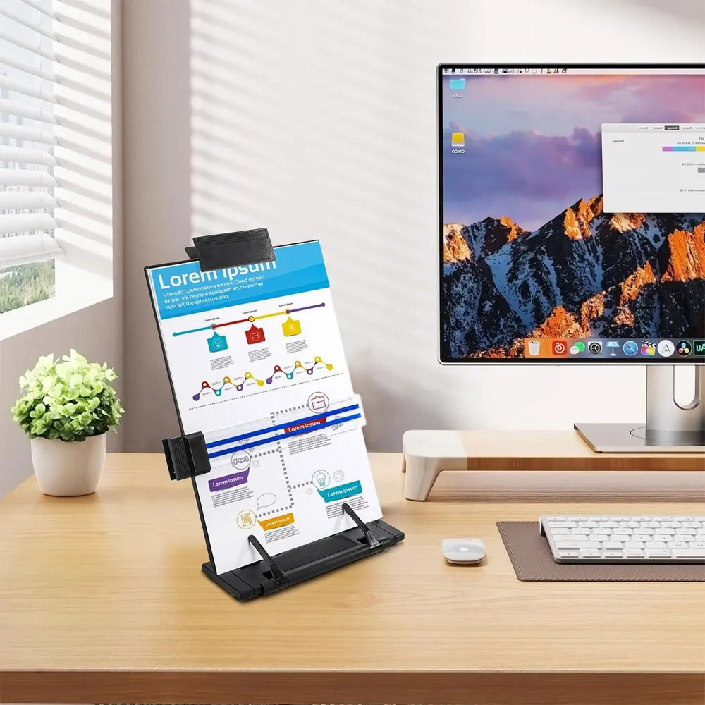1PC A4 desktop folder holder, black metal 7-position adjustable folder, suitable for typing, speaking and reading.