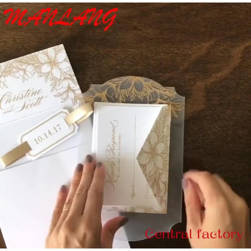 Custom  Custom Printable Frosted Lucite Acrylic Wedding Invitation Suites