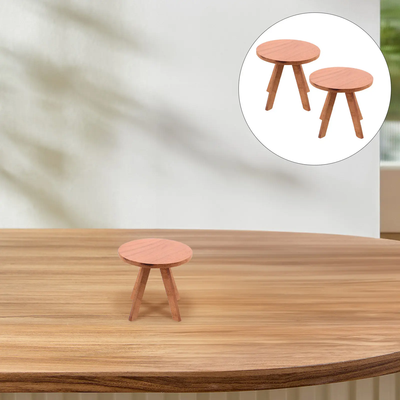 

Набор из 2 миниатюрных круглых столов для кукольного домика из вишневого дерева, безопасные закругленные края, мебель для гостиной/класса, миниатюрный деревянный стол