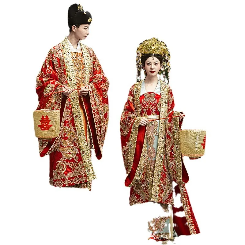 2024 New Wedding Clothes Hanfu Bridal Dress Chinese a Chaplet and Robes Full Set of Heavy Industry Han Style