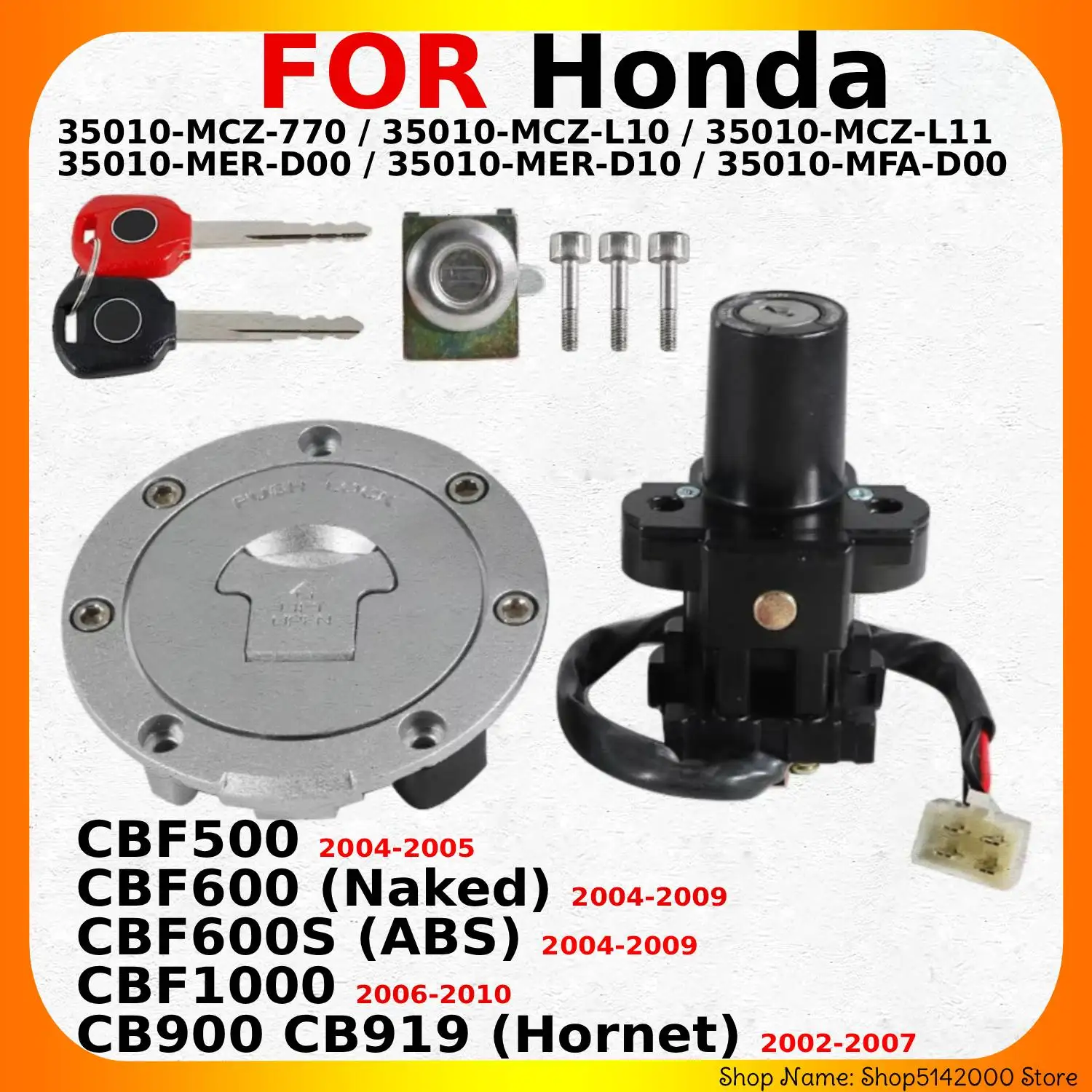 Motorcycle Key Fuel Cap Kit Ignition Switch For Honda CB900 CB919 (Hornet) CBF500 CBF1000 CBF600 (Naked) CBF600S (ABS) Parts