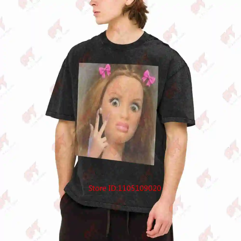 Doll Face Peace Two Fingers Meme Humor Sarcastic Vintage Washed Tee Pure Cotton T-Shirt