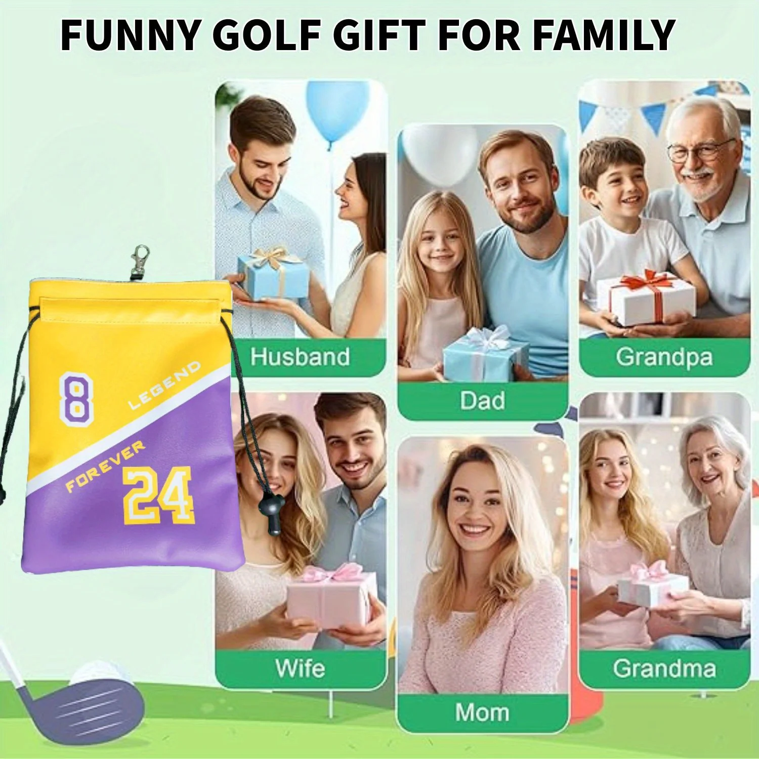 مضحك جولف الأشياء الثمينة الحقيبة رقم 24 نمط بو الجلود جولف المحملة الحقيبة مع الرباط إغلاق كرة جولف المحملة حقيبة يد إكسسوارات الغولف