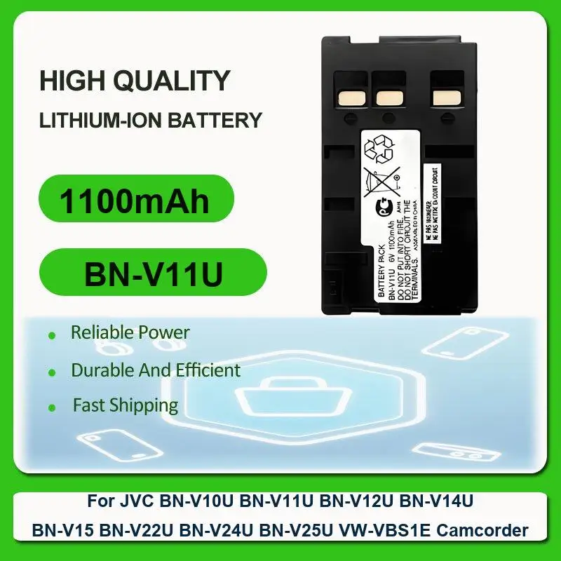 Replacement Camcorder Battery For JVC BN-V10U BN-V11U BN-V12U BN-V14U BN-V15 BN-V22U BN-V24U BN-V25U VW-VBS1E Camcorder 1100mAh