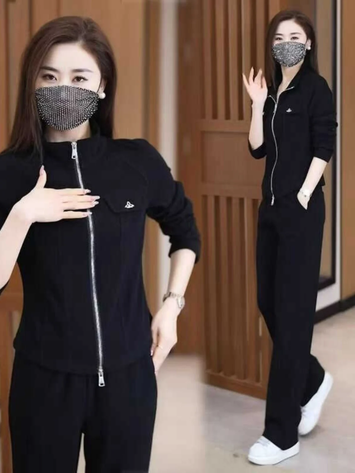 

Casual Sportswear Set Women's 2026 Spring Autumn New Fashion Slimming Stand Collar Open Cardigan Wide Leg Pants Two Piece Set