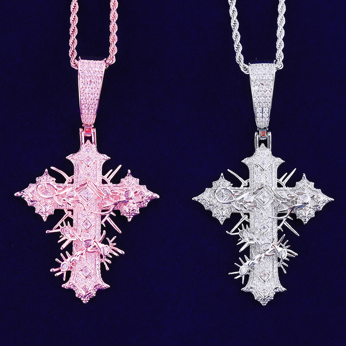 Bubble Letter Iced Out Rattan Cross for Men Prong Setting Real Gold Plated Hip Hop Jewelry