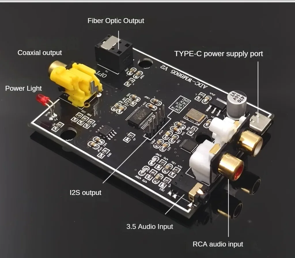 PCM1808+WM885+DS89 RCA 3.5mm Audio Input To IIS Coaxial and Fiber Output 24Bit 96K DC5V