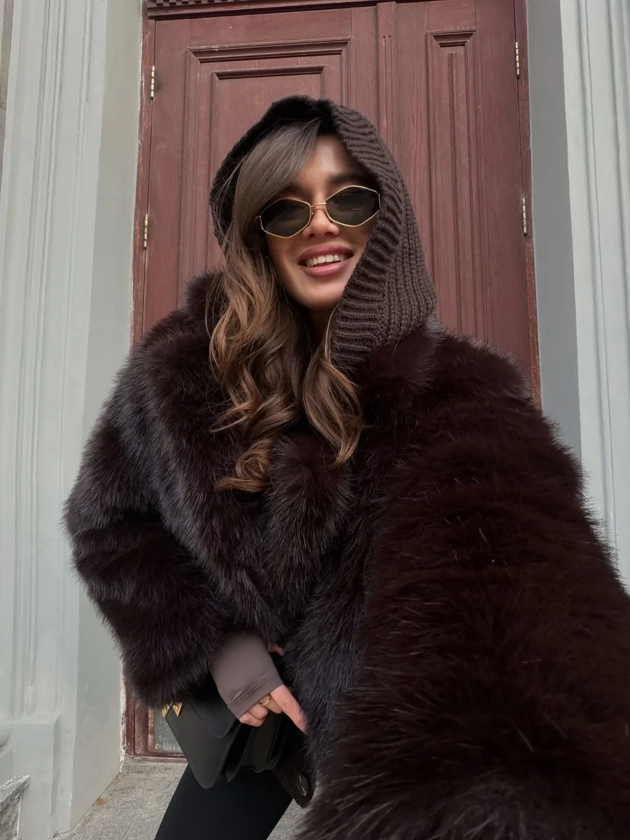 Winter Elegant Luxury Thick Warm Faux Fur Jacket Women High Quality Big Fur Collar Fluffy Imitation Fur Loose Jacket Overcoat
