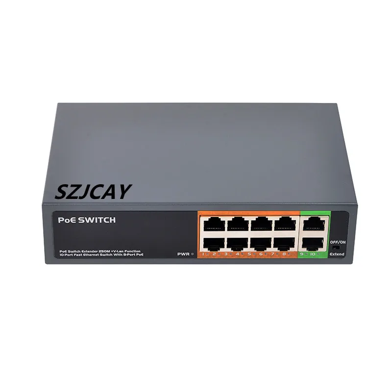 

SZJCAY Standard IP camera POE power supply, 100Mbps 8Ports POE Switch,2Ports Ethernet Uplink 104W IEEE802.3af/at 30W