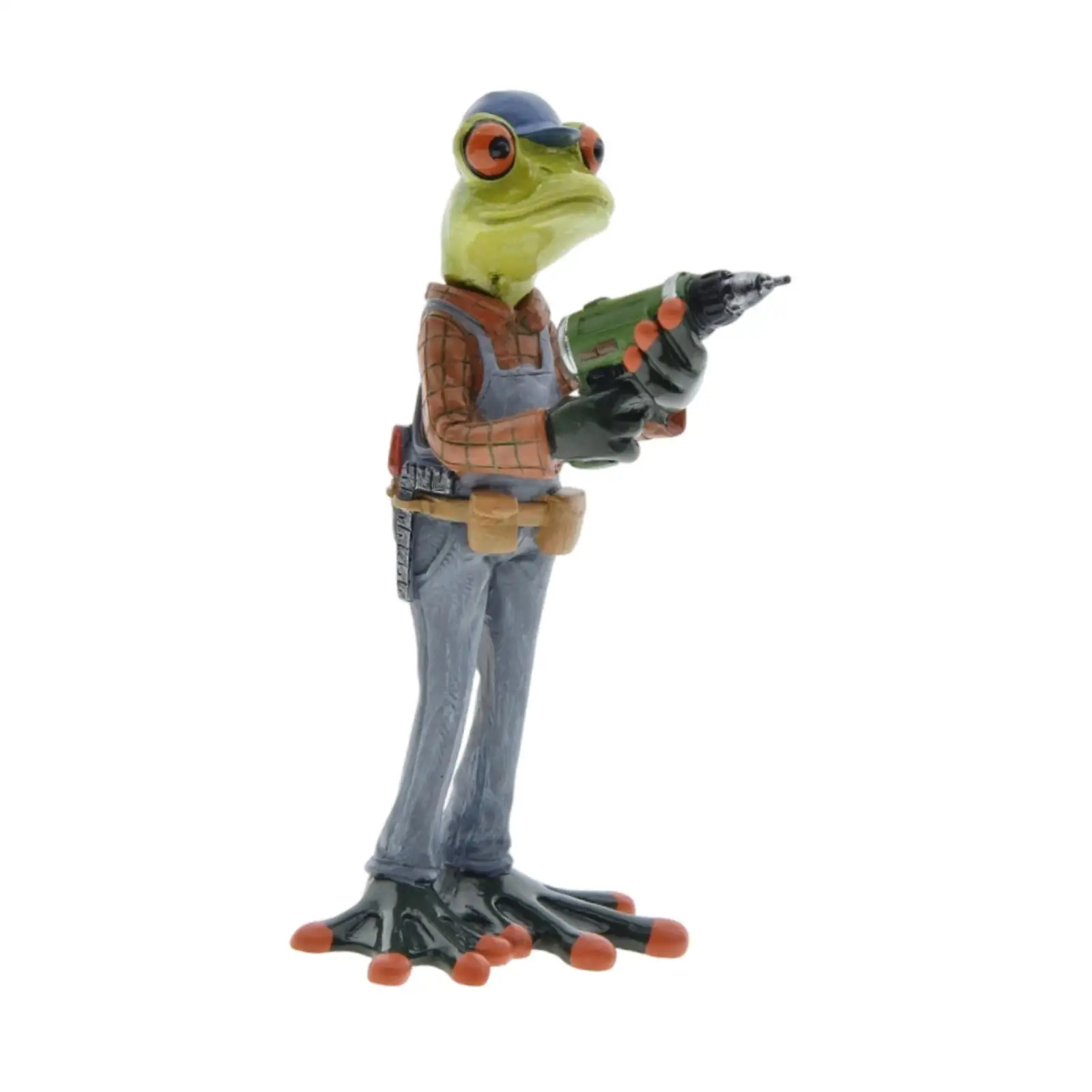 Frog Figurine Cake Topper Frog Holding A Eletric Drill for Desktop Lawn Desk