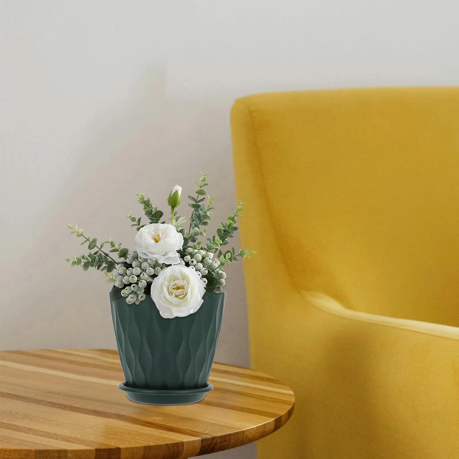 4Pcs Large Round Plastic Plant Containers with Saucer Minimalist Decorative Planter Pots for Indoor Plants Succulents Bonsai