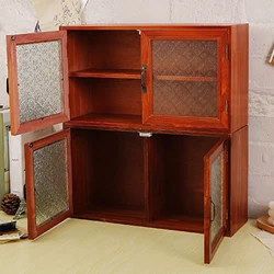 Wooden Cabinet with Door Desktop Display Shelf Showcase Large Capacity Double Tier for Sundries Toys Action Figures