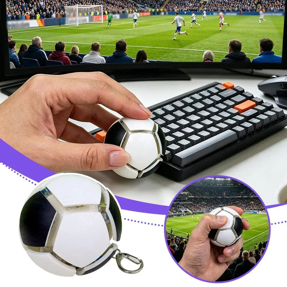 2026 Football Stress Reducing Keychain Fingertip Puzzle Toy Mechanical Clicker Soccer Ball Pendant Key Ring